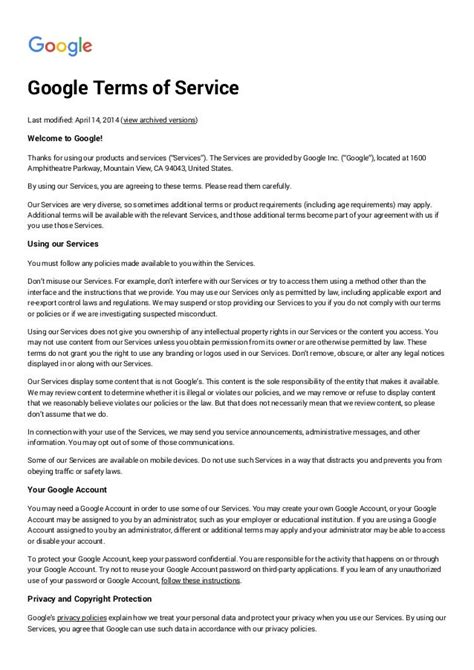 Google Terms of Service – Privacy & Terms – Google.